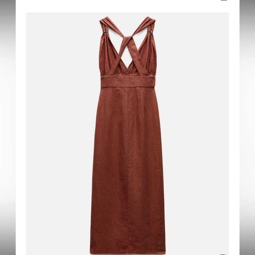 100% LINEN MIDI DRESS - Picture 6 of 12